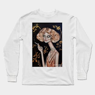 Gothic retro girl with big eyes smoking Long Sleeve T-Shirt